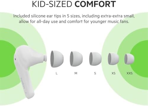 Belkin Soundform Nano Kids Bluetooth Earbuds – Stylish Blue Design with 85 d B Volume Limiting for Safe Listening, 24-Hour Battery Life, Integrated Microphone for Online Learning and Calls, Compatible with i Phone, i Pad, Galaxy & More – Comfort Meets Durability for Young Audiophiles