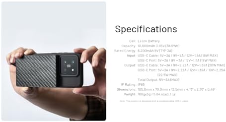 Nitecore Pocket 10000 m Ah Ultra-Lightweight Power Bank with Dual USB-C Ports and Integrated Cable – Ideal for On-the-Go Charging of Phones, Flashlights, and Headlamps with Fast Charge Capability and Real-Time Battery Monitoring