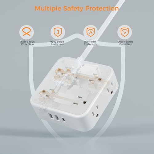 TESSAN Power Strip Tower Surge Protector: 8 AC Outlets & 3 USB Ports (1 USB-C) with 900 Joules Protection, 5 FT Flat Plug Extension Cord – Ultimate Desk Charging Station for Home Office and Dorm Room Efficiency