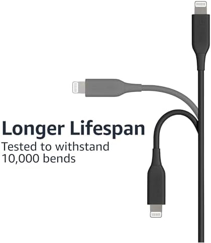 Amazon Basics MFi Certified 2-Pack Lightning Charger Cables – 6 Foot USB-A to Lightning, Optimized for i Phone 14, 13, 12, 11, X, Xs Pro, Pro Max, Plus & i Pad – Durable ABS Design for Fast Charging & Data Syncing, Sleek Black Finish, Essential Backup Solution