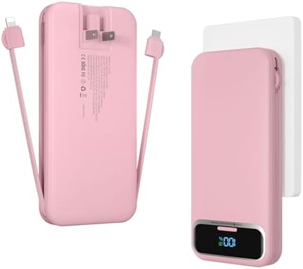 12000 m Ah Ultra-Light Portable Power Bank with Built-In Cables & AC Wall Plug – PD20 W USB-C Fast Charging for i Phone, Samsung & Android – LED Display for Battery Monitoring – Ultimate Travel Companion for Quick Device Recharging