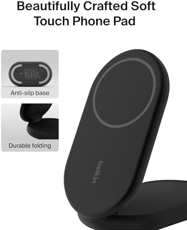 Revolutionize Your Charging Experience with the Belkin 2-in-1 Magnetic Foldable Charger – 15 W Qi2-Certified Wireless Power for Apple i Phone 16 & Samsung Galaxy S25 with Non-Slip Stability – Sleek White Design for Home, Office & Travel – PSU Included for Instant Use and Enhanced Device Compatibility