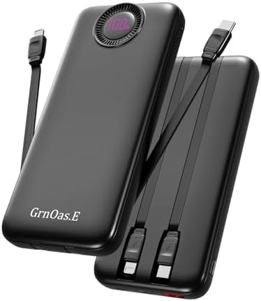 Ultimate Dual 10,000 m Ah Fast Charging Power Bank with Integrated Cables – Versatile Portable Charger for i Phone, Android, and More – 22.5 W High-Speed Charging with 4 Outputs, Airline-Approved Safety Features, Perfect Travel Companion for All Your Devices
