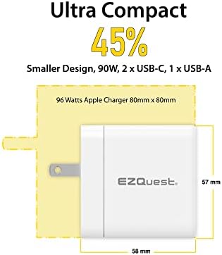 EZQuest 120 W Ga N USB-C Charger with 2 USB-C & 1 USB-A Ports – Travel-Ready Fast Charging Block with 2 Meter Cable – Compatible with Mac Book Pro, i Pad Pro & All Type-C Devices for Ultimate Power Efficiency