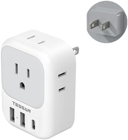 Ultimate European Travel Power Adapter: 4 AC Outlets & 3 Fast Charge USB Ports (1 USB-C PD 20 W) – Compact, Foldable Design for Effortless Connectivity in Spain, France, Germany, Italy, Portugal & Iceland – Versatile Compatibility for All Your Devices