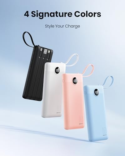 Sleek 10,000 m Ah Ultra-Slim Portable Power Bank – Essential Travel Charger with Integrated Cables, 5 Outputs & 2 Inputs, LED Battery Monitor – Universal Compatibility for i Phone & Android Devices – Chic Pink Design for Effortless On-the-Go Charging