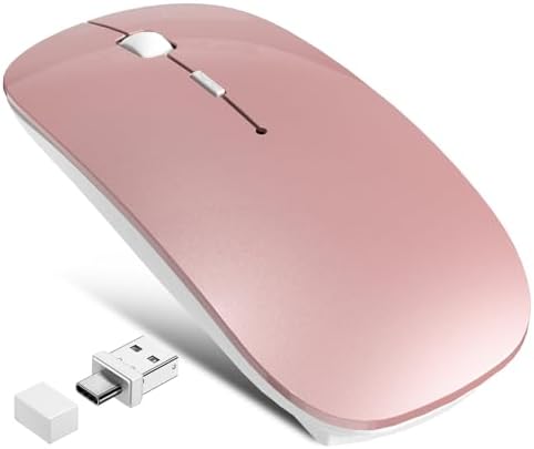 Versatile Wireless Bluetooth Mouse for Mac Book Air, Mac Pro, & i Pad – Sleek Rechargeable Silent Mouse with Dual Connectivity (USB-C & 2.4 G) – Travel-Friendly Jiggler Mice Mover in Stylish Purple – Perfect for Professionals & On-the-Go Users