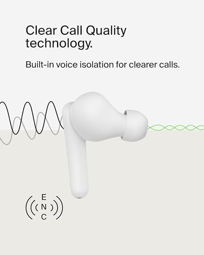 Belkin Sound Form Rhythm True Wireless Earbuds – Superior Sound Quality with 28-Hour Playtime, IPX5 Water-Resistant Design, and Integrated Microphone for Effortless Calls – Fast USB-C Charging for i Phone, i Pad, Galaxy, Pixel & More – Ideal for Active Lifestyles in Sleek White Finish