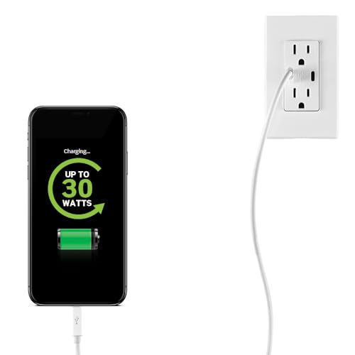 Leviton 60 W Dual USB Type A/Type-C In-Wall Charger – Fast, Efficient Power Delivery Solution for Smartphones, Tablets & Laptops – Tamper-Resistant Outlet in Light Almond for Safe, Clutter-Free Charging Experience – Perfect for Home and Office Use