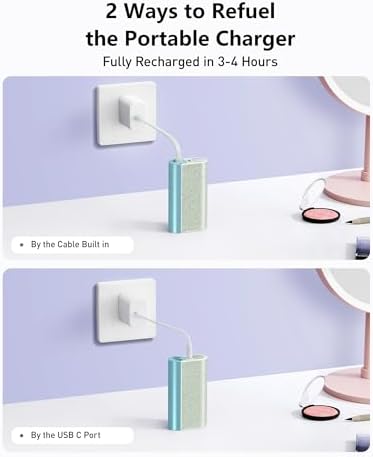 VEGER Stylish 10,000 m Ah Portable Charger with Detachable Cable – 20 W Fast Charging Power Bank for i Phone 15/14 & Android Devices – Chic Travel Essential in Eye-Catching Blue for On-the-Go Charging