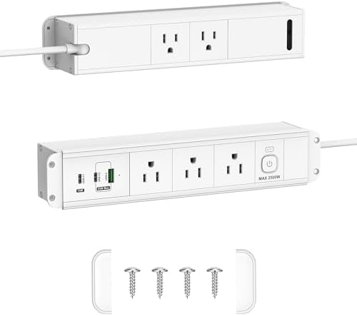 Recessed Dual-Sided Power Strip with 65 W USB-C Fast Charging Ports and USB-A Outlet – Discreet Charging Station for Furniture, Side Tables, and Desks with 6 ft Swivel Cord for Enhanced Flexibility and Compatibility