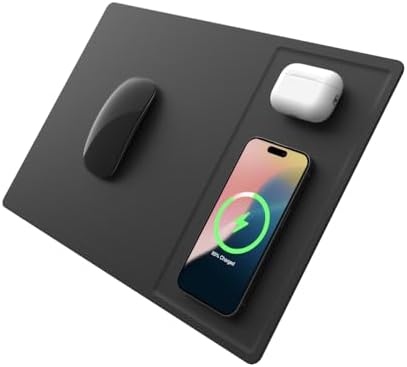 POUT H3 Midnight Blue Portable Qi Wireless Charging Mouse Pad – Effortless Device Charging Meets Sleek Workspace Efficiency for Laptops, i Phones, Air Pods & Samsung Galaxy – Lightweight, Non-Slip Design Enhances Productivity & Style