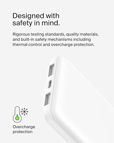 Belkin 10,000 m Ah Portable Charger – Fast Charging USB C Power Bank with Dual USB-A Ports for Multiple Devices, Includes Type-C to Type-A Cable, Compatible with i Phone 16, Samsung Galaxy S25, Nintendo Switch 2, i Pad & More – Lightweight Blue Design for Effortless Portability and Enhanced Power Delivery