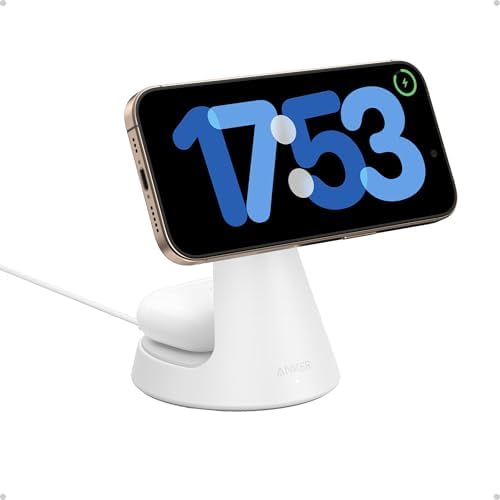 Anker 2-in-1 Mag Safe Wireless Charging Stand for i Phone 16, Qi2 Certified 15 W Ultra-Fast Charger, Adjustable Design with Dual Functionality for i Phone and Air Pods, Sleek Black Finish – Optimal Speed and Style for Modern Devices