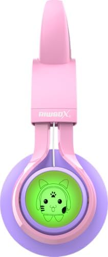 Riwbox CT-7 S Cat Ear Bluetooth Headphones for Kids – Fun LED Light Design with Safe 85 d B Volume Limiting, Comfortable Over-Ear Fit, Built-in Microphone for Seamless Video Calls and Gaming, Perfectly Compatible with Laptops, PCs, and TVs for Young Audiophiles Seeking Engaging Audio Adventures