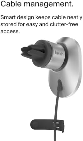 Effortless On-the-Go Charging: Belkin 15 W Magnetic Wireless Car Charger – Qi2-Certified, Mag Safe-Compatible Vent Mount for i Phone 12-16 & Samsung Galaxy S25 – Sleek Gray Design for Enhanced Device Stability and Fast Power Delivery