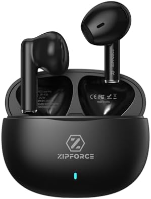 ZIPFORCE Bluetooth 5.3 True Wireless Earbuds with ENC Microphones – IPX6 Waterproof, Lightweight Design, 40-Hour Playtime, Touch Control Headphones for Seamless Audio Experience and Crystal-Clear Calls