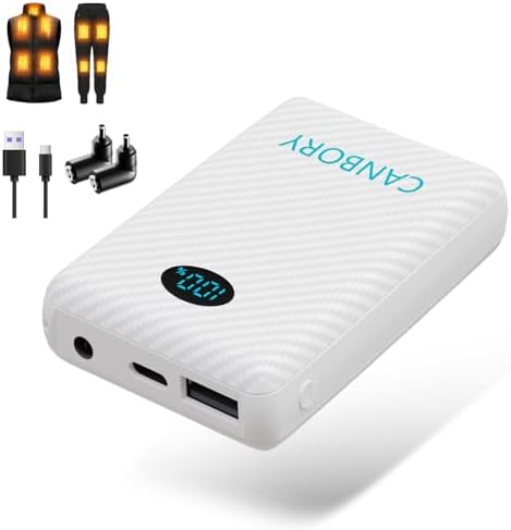 Maximize Your Outdoor Comfort: 2 Pack High-Capacity Heated Jacket Battery with 12000 m Ah Rechargeable Power Bank – Universal DC/USB/Type-C Output for All Heated Apparel and Mobile Devices, Ensuring Warmth and Connectivity on Every Adventure