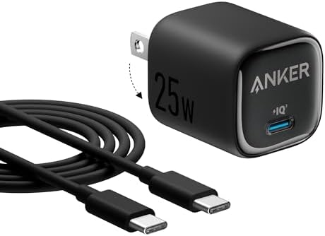 Anker 25 W Compact USB-C Fast Charger with PPS Technology – Travel-Ready Foldable Design for Galaxy S24, i Phone, i Pad & More – Includes Premium Universal Charging Cable for Maximum Device Compatibility and On-the-Go Convenience