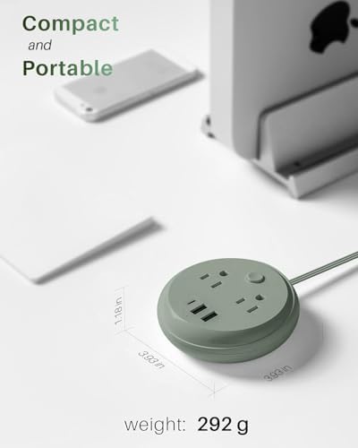 KOOSLA Compact Flat Plug Power Strip with USB C Ports – 2 AC Outlets & 3 Fast-Charging USB Ports for Ultimate Travel Convenience – 1250 W Capacity, 5 ft Cord – Ideal for Cruise Ships, Dorms, Homes, & Offices – Lightweight, Space-Saving Design for Multi-Device Charging