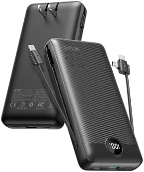 VRURC 20000 m Ah Pink Portable Charger – Fast Charging Power Bank with Built-in Wall Plug & Cables, LED Display, 4 Outputs & Dual Inputs for Effortless Travel Charging Solutions, Ideal for Busy Lifestyles and Enhanced Device Compatibility