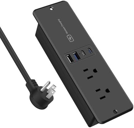Revolutionary 20 W Recessed Power Strip with 15 W Wireless Charger – Ultimate Flush Mount Charging Solution Featuring 4 USB Ports (2 USB-C) for Enhanced Device Compatibility, Ideal for Home and Office Setup with 6 FT Cable and Built-In Surge Protection