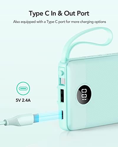 VRURC 10000 m Ah Portable Power Bank with Integrated Cables and LED Battery Indicator – Slim, Lightweight Travel Charger with Dual Input and Five Outputs for Effortless Device Charging – Ideal for Smartphones and Tech Gadgets – Stylish Blue Design (1 Pack) – Ultimate Convenience and Compatibility