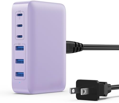 108 W Pink Ga N III USB C Charging Hub – 6-Port Fast Charger for i Phone 15 Pro, Samsung & More – Quick Charge & Power Delivery Compatible – Stylish Multi-Device Power Station with Intelligent Safety Features – Ideal for Home, Office & Travel Use