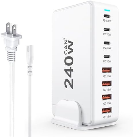 Revolutionary 240 W Ga N USB C Charging Station – 8-Port Fast Charger with PD100 W for Seamless Device Compatibility – Ideal Power Adapter for Mac Book Pro/Air, i Phone, Samsung, and Google – Compact Multi-Device Charging Hub for Enhanced Performance and Portability