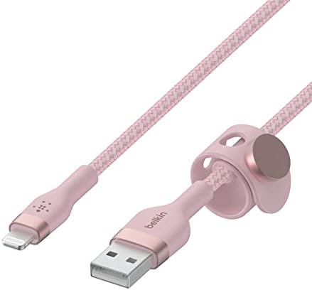 Belkin Boost Charge Pro Flex 10 FT Braided USB Type A to Lightning Cable – MFi Certified Fast Charger for i Phone 14/13/12/11/Pro/Max/Mini/SE & i Pad – Durable Pink Design for Enhanced Compatibility & Speed