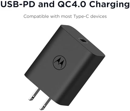 Motorola Turbo Power Share 50 W Dual Port Charger – Fast USB-A & USB-C Adapter with Power Delivery and QC3.0 Outputs, Includes 1 m USB-C Cable for Ultimate Device Compatibility and Speed Boost