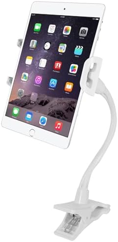 Innovative Macally Clip-On Tablet Holder | Adjustable Gooseneck Mount for Seamless i Pad, Kindle & Smartphone Use | Versatile Clamp Design for Bed, Desk, Stroller & Travel | Universal Fit with 360-Degree Rotation for Enhanced Viewing | Lightweight & Durable Tablet Stand for Effortless Mobility