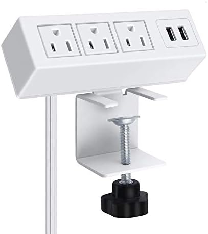 CCCEI 3-Outlet Desk Clamp Power Strip with USB Ports – Surge Protector with 1200 Joules for Enhanced Safety and Fast Charging – Compact Table Mount Power Station for Home Office and Workshop Use – ETL Certified, 1500 W Capacity