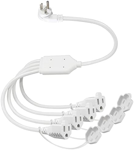 KUNCAN 4-Way Power Splitter with 45-Degree Downward Angle—Maximize Outlet Efficiency with Compact US Flat Plug Design, 1 to 4 Extended Outlets, Durable SVT 16 AWG Cable, Ideal for Home, Office & Classroom Use (Black, 1-Pack) – Sleek, Space-Saving Power Solution for Enhanced Device Connectivity and Optimal Clutter Reduction