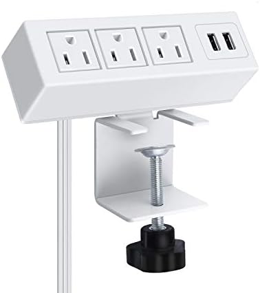 CCCEI 3-Outlet Desk Clamp Power Strip with USB Ports – Surge Protector with 1200 Joules for Enhanced Safety and Fast Charging – Compact Table Mount Power Station for Home Office and Workshop Use – ETL Certified, 1500 W Capacity