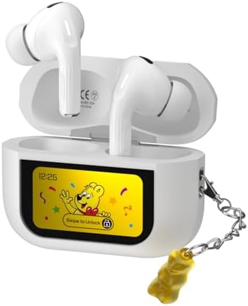 Haribo Gummy Bear Wireless Earbuds – Bluetooth 5.4 Noise Cancelling Headphones with IPX4 Water Resistance, 13 mm Bass for Deep Sound, and LCD Touchscreen Charging Case for Effortless Audio Experience