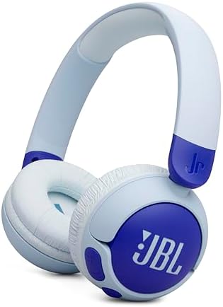 JBL Junior 320 BT Wireless On-Ear Headphones for Kids – Safe Sound Under 85 d B with Custom Parental Control, 50-Hour Battery Life, Lightweight Comfort and Stylish Blue Design – Ideal for Music, Audiobooks & Educational Content