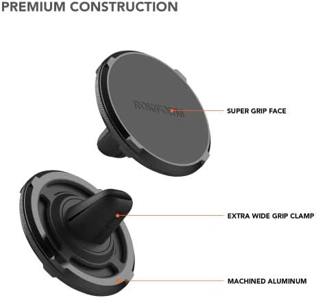 ROKFORM Premium Aluminum Magnetic Air Vent Phone Holder – Dual Grip Mount for Mag Safe & All Smartphone Cases – Ultimate Stability & Hands-Free Navigation Accessory in Sleek Black Finish