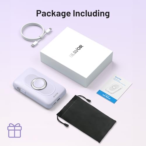 Magnetic Wireless Power Bank for Apple Devices – BLAVOR 10,000 m Ah Portable Charger with Built-in Cables and 20 W Fast Charging, Seamless Compatibility for i Phone 16/15/14/13/12 and Apple Watch, Integrated Stand for Hands-Free Use, Sleek White Design – Ultimate Convenience for On-the-Go Charging