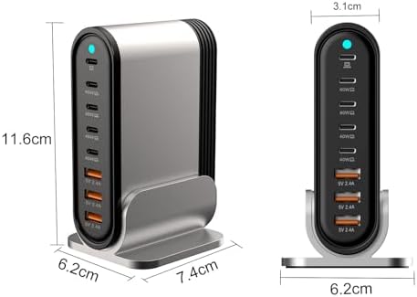 285 W USB-C Fast Charging Hub: Premium 8-Port Power Adapter for Laptops, Tablets, and Smartphones – Ultimate Multi-Device Charging Station for Mac Book, DELL, i Pad, i Phone 16/15/14, Galaxy S23/22 – Streamlined Desktop Solution with Superior Compatibility and High-Speed Performance