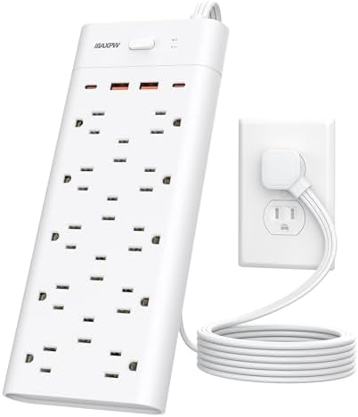 Ultimate Surge Protector Power Strip with 14 Outlets & 4 USB Ports (2 USB-C) – 6 Ft Flat Plug Extension Cord, 1700 Joules Protection, Wall Mountable – Ideal for Home, Office, and Dormitory Charging Solutions