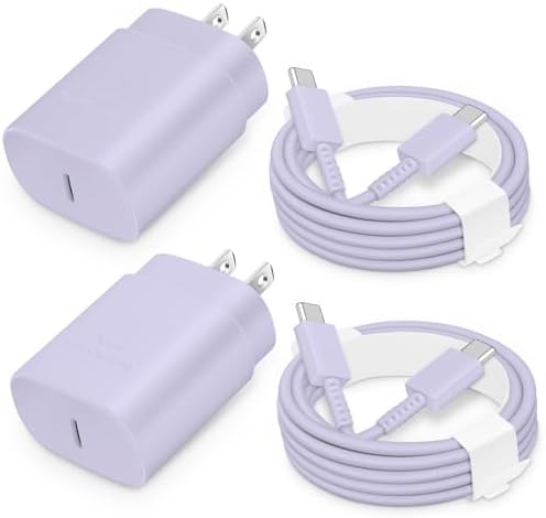 25 W USB-C Fast Charging Block with C-to-C Cable – High-Speed Compact Charger for Galaxy S24/S23/S22, Pixel 8/7, i Phone 16/15 & Z Flip 5 – Optimal PD & PPS Compatibility for Safe, Efficient Power Delivery – Travel-Ready Design for On-the-Go Charging