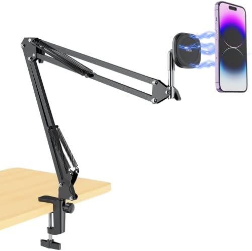UURIG Overhead Phone Mount Stand with Magsafe, Articulating Arm Cell Phone Holder for Desk, Cell Phone Holder for Live Streams, Zoom Calls, Online Teaching, Selfies, Remote Working – Enhanced Compatibility and Speed