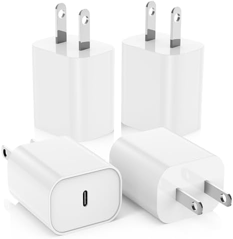 Ultra-Fast 20 W USB C Charger Block – 4 Pack for i Phone 16/15 & Multi-Device Compatibility – Compact Power Adapter for Apple, Samsung, Google – Essential Travel Charging Solution with Enhanced Durability and Safety Features