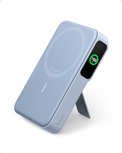 Anker Mag Go Power Bank for i Phone 15/14/13 – 10,000 m Ah Qi2 Certified Ultra-Fast Wireless Charger with Smart Display & Foldable Stand – Compact Portable USB-C Battery Pack for Effortless Charging on the Go