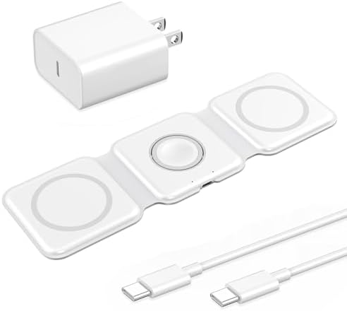 Ultimate 3-in-1 Wireless Charger by IIOZO – Magnetic Foldable Charging Station for i Phone 15/14/13/12, Apple Watch & Air Pods Pro – Fast 20 W USB-C Power, Perfect for Travel & Space-Saving – Unmatched Compatibility & Safety Features