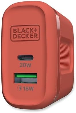BLACK+DECKER 38 W Dual-Port Fast Charging Wall Adapter – Compact USB-C & Type C Quick Charge Power Supply with Qualcomm QC 3.0 – Perfect for Home, Office & Travel – Versatile PD Charger for Smartphones, Tablets & More
