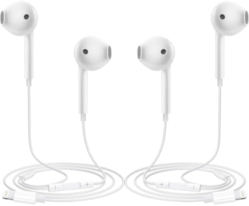 Premium Lightning Connector Earbuds for i Phone – Dual Pack with Built-In Microphone & Volume Control – Exceptional Sound Quality for Audiophiles & Professionals on the Go – Compatible with i Phone 14, 13, 12, SE, 11 and More – Official Apple Certified Accessory for Enhanced Listening Experience – Lightweight & Durable Design for Everyday Use