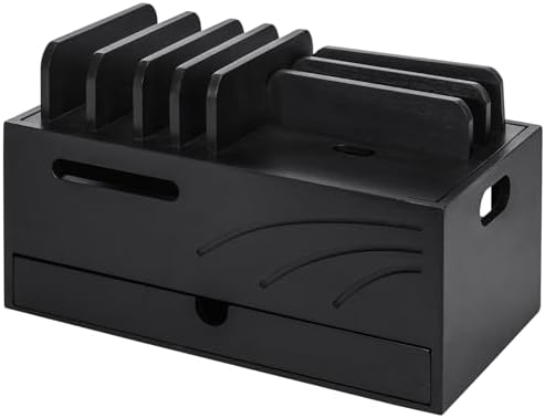 Elevate Your Charging Experience with the Homde Natural Bamboo Charging Station Rack – Multi-Device Organizer with 6 Slots and Hidden Drawer for Efficient Cable Management – Perfect for Phones, Tablets, and Smartwatches (Black) – Durable, Stylish, and Universal Compatibility for Faster Charging Solutions
