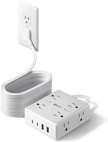 15 Ft Surge Protector Power Strip with 8 Outlets & 4 USB Ports – Wall Mountable Flat Plug Charging Station for Home, Office, and Dorm Room – High-Speed USB-C Compatible Extension Cord for Ultimate Device Connectivity and Safety